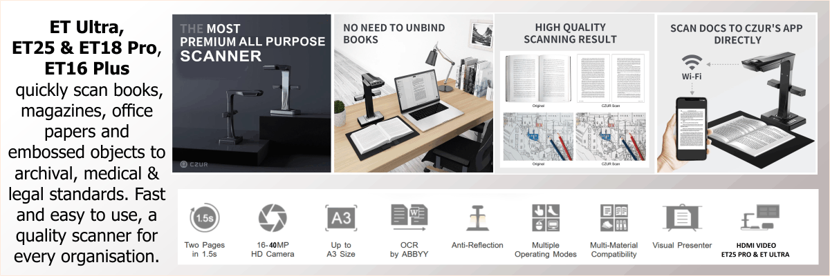 CZUR ET Series book and document scanners